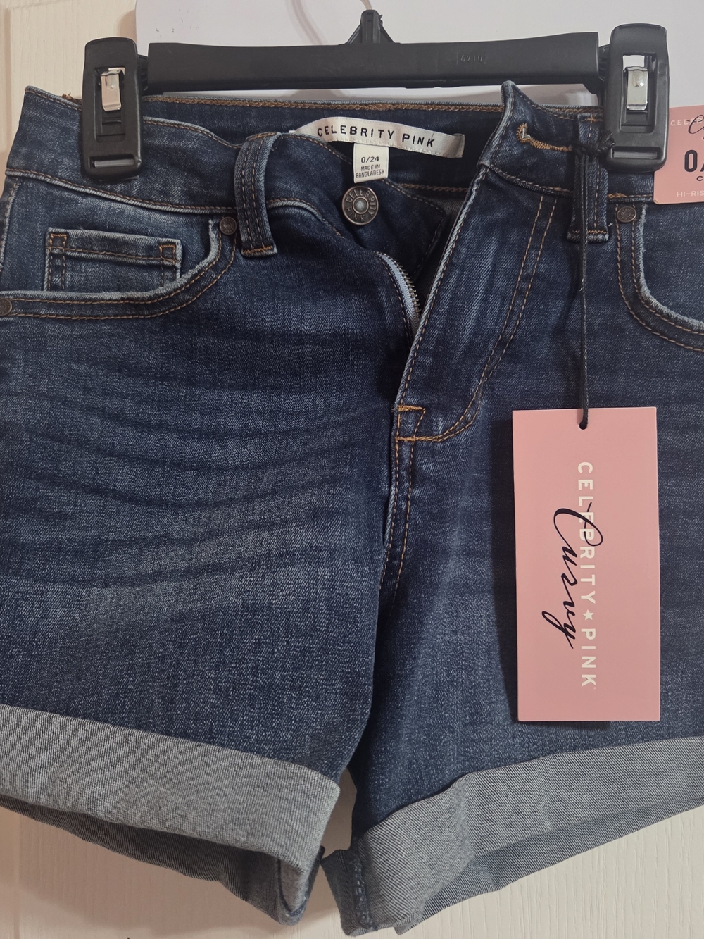 Celebrity Pink Dark Wash Cuffed Denim Shorts - Blue